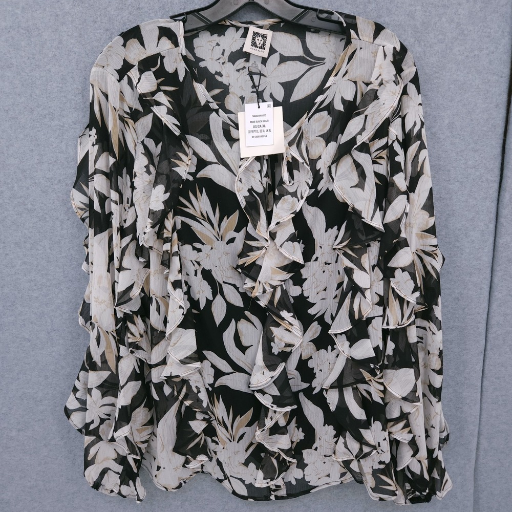 Anne Klein Ruffle Sleeve Floral Tie Neck 2 Piece Blouse Womens Size XL NWT READ